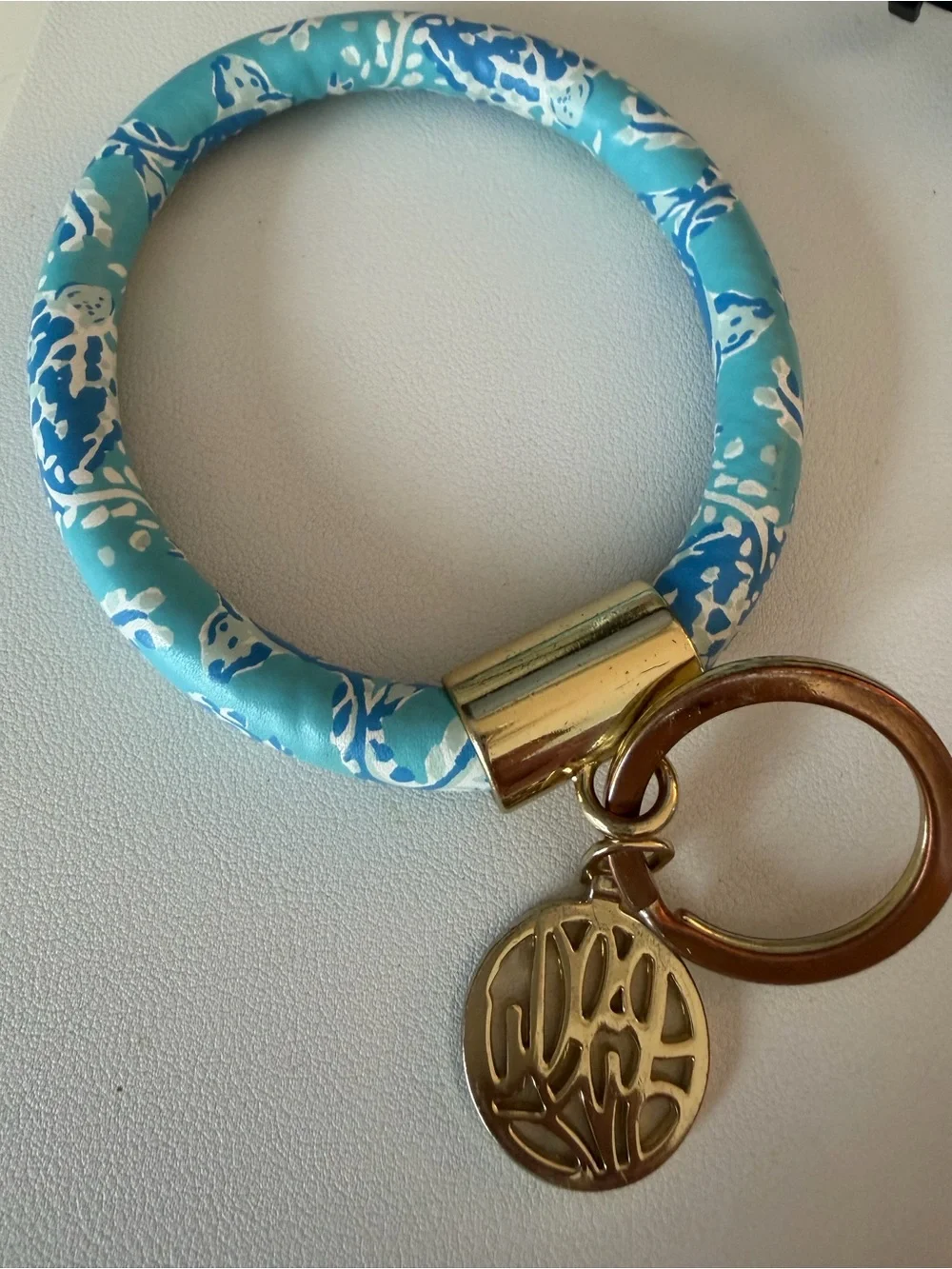 Lilly Pulitzer Blue Floral Bangle Keyring with Gold Charm